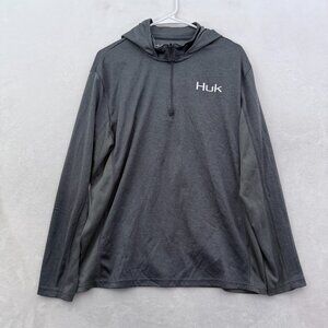 Huk 1/4 Zip Pullover Mens L Gray Hooded Performance Fishing Outdoor Lightweight
